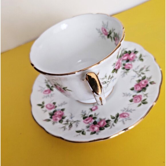 Aynsley Grotto Rose Fine bone china Tea cup & Saucer 1960's - Picture 5 of 11